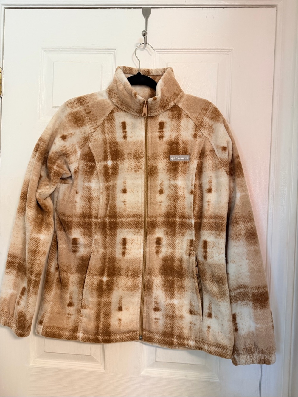 Columbia Tan & Cream Plaid Fleece Zip-Up Jacket